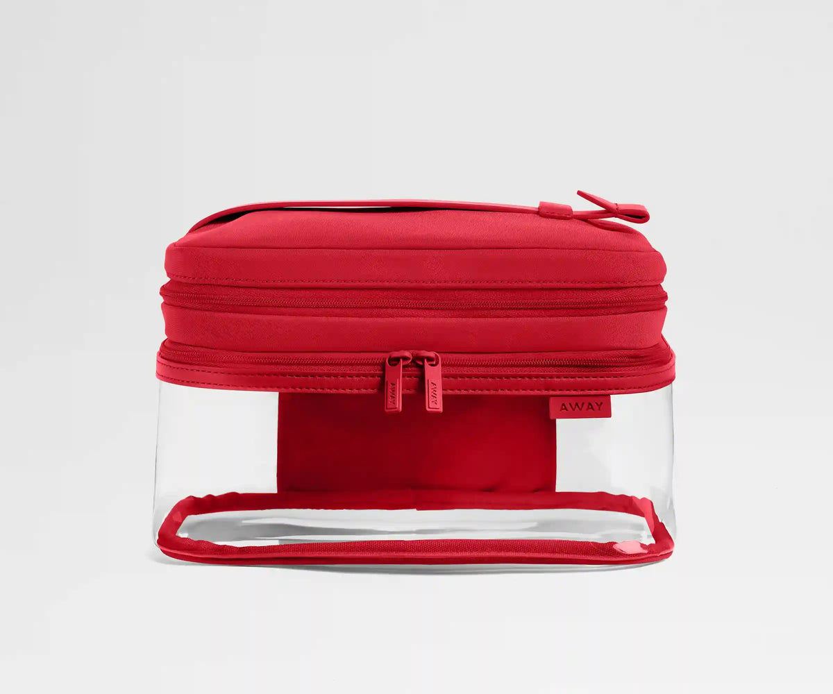 Clear Cosmetic Case in Cherry Red